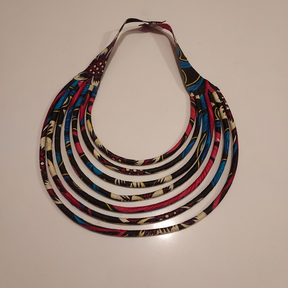 African cloth collar necklace, handmade